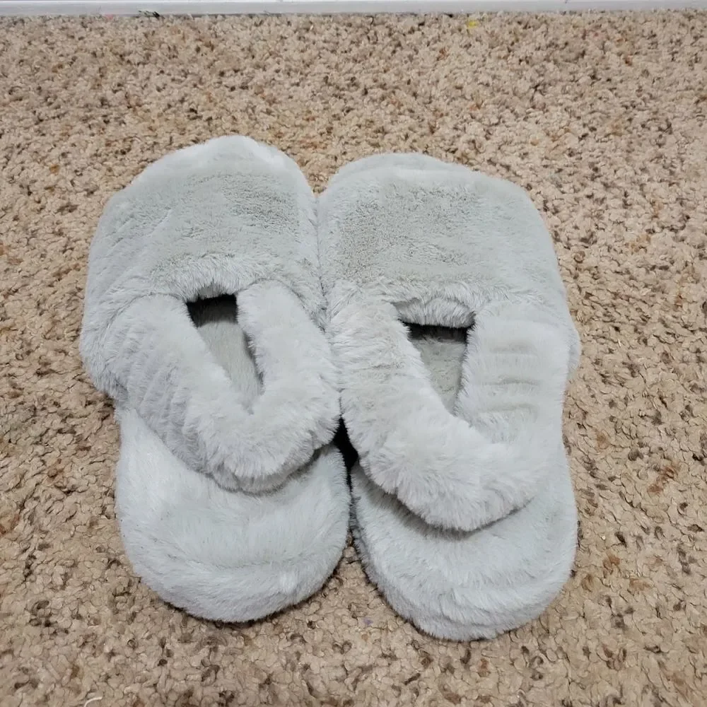 RACHEL Rachel Roy Ruby Plush Gray Slingback Furry Slipper Size L 9-10 - Picture 7 of 7